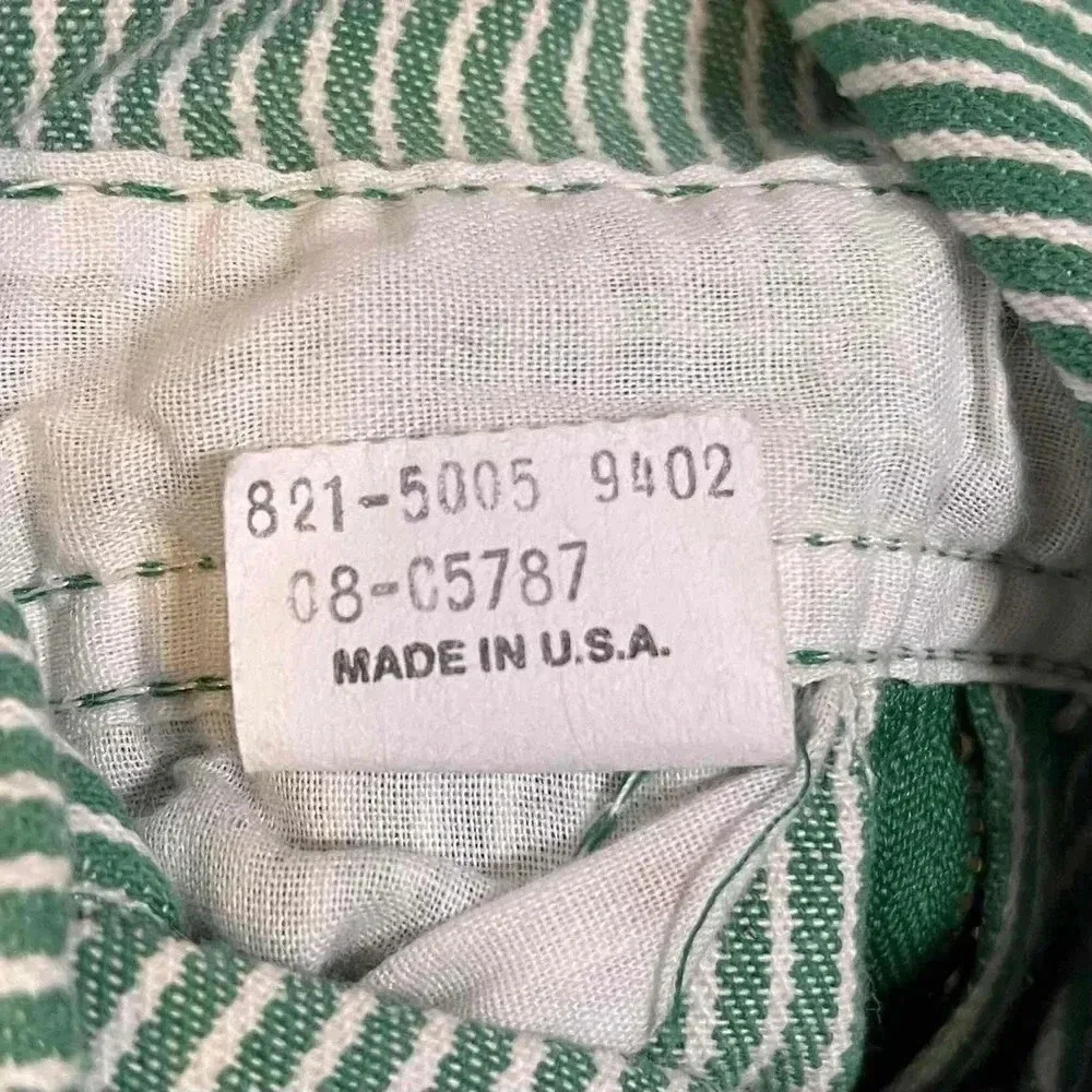 Vintage 80s 90s Osh Kosh Bgosh Green Railroad Striped Bib Overalls Kids Size 4